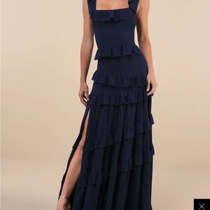 Lulu's Navy Blue Ruffled Maxi Dress